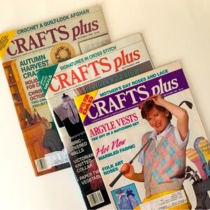 3 CRAFTS PLUS Magazines Recipes Patterns to Quilt Sew Knit Crochet (1 page cut)
